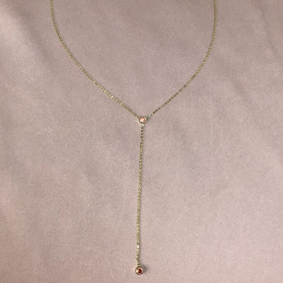 14K  Gold Two Stone Lariat - Picture 3 of 4
